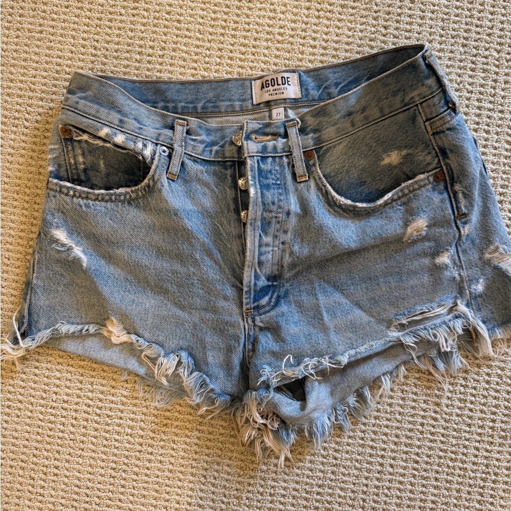 Agolde Blue Jean Shorts High-Waisted Distressed